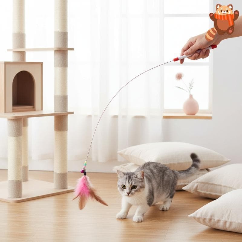 [AP] Varinha De Gato De Fio De Aço Com Pena E Sino Para Brincadeiras Interativas TH