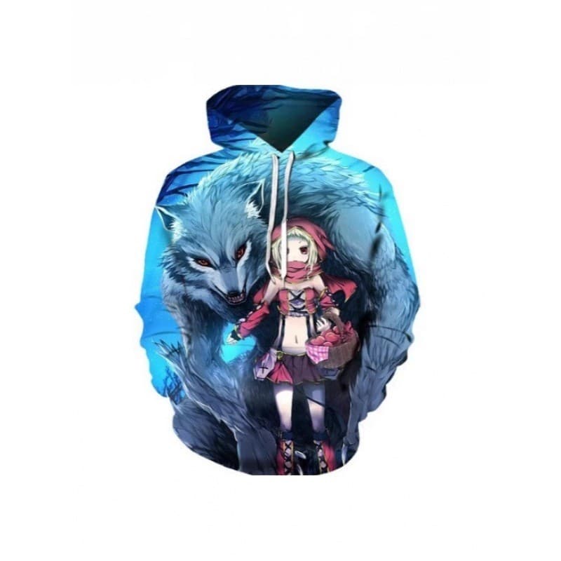 Moletom digital estampado com capuz de lobo 3D, roupa casual masculina com estampa de animal.