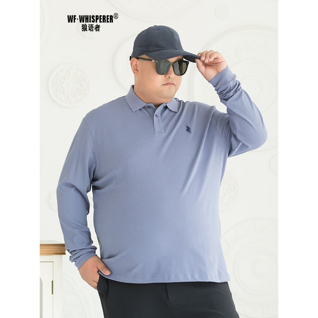 [Camisa POLO bordada] Camiseta masculina Extra grande de manga comprida com lapela empresarial e camisa POLO gorda plus