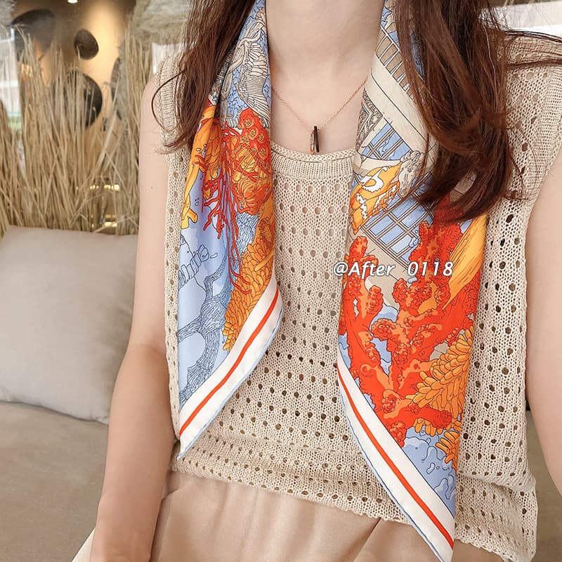 Após Atlantis sarja de seda feminino lenço quadrado chinês fresco feminino All-Match xale com terno pintura