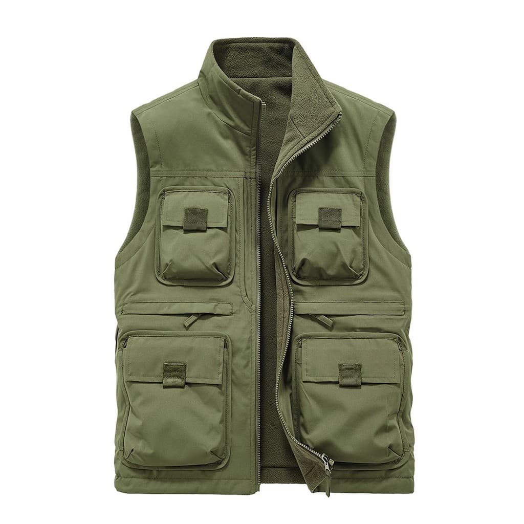 Colete dupla face jaqueta masculina colete de lã Multi-bolso outono inverno colete de pesca velo engrossado colete