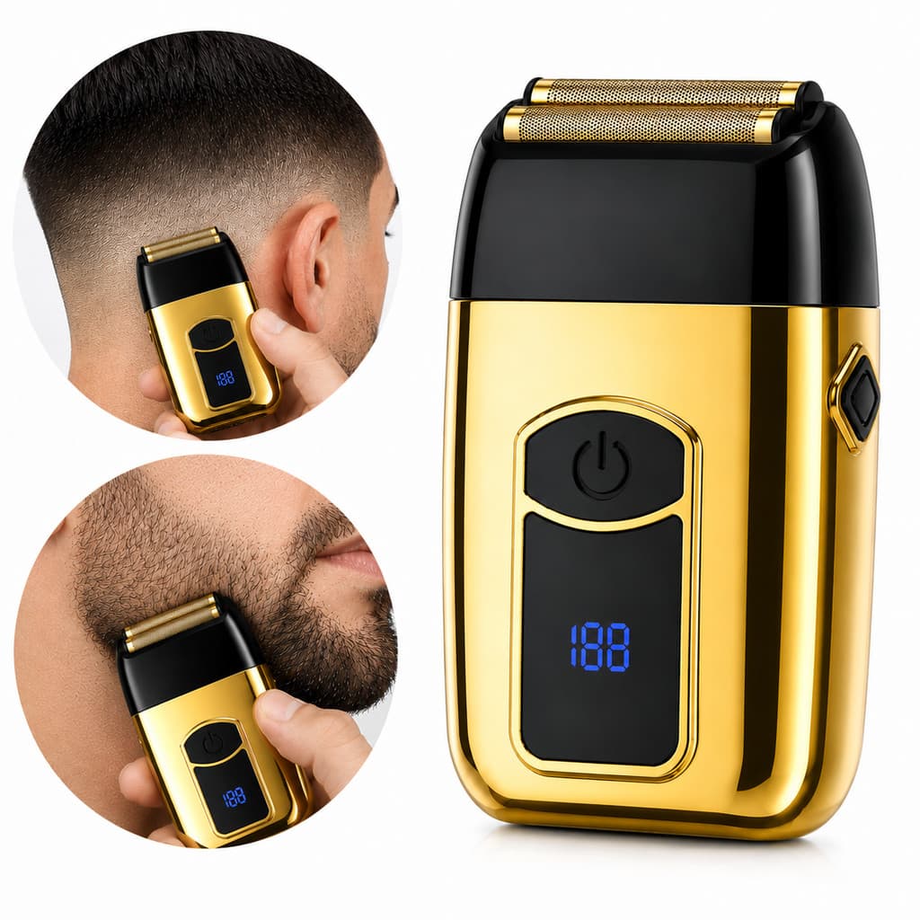 Maquina de Cortar Cabelo Maquininha Acabamento Shaver Metal Dourada Profissional Sem Fio Recarregavel