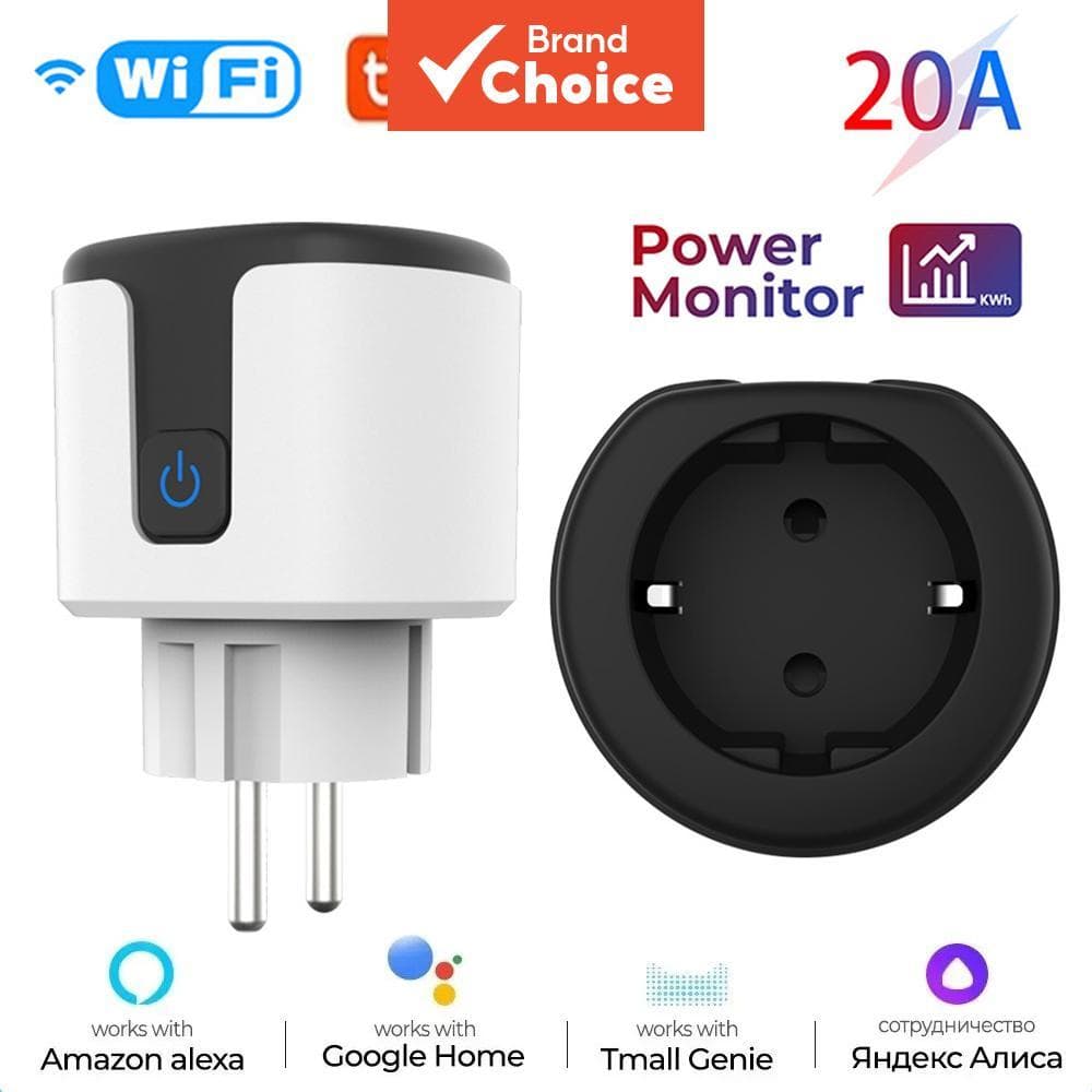 AXUS Para Tuya UE 20A Plugue Inteligente WiFi Tomada com Monitoramento de Energia Temporizador Saída Inteligente