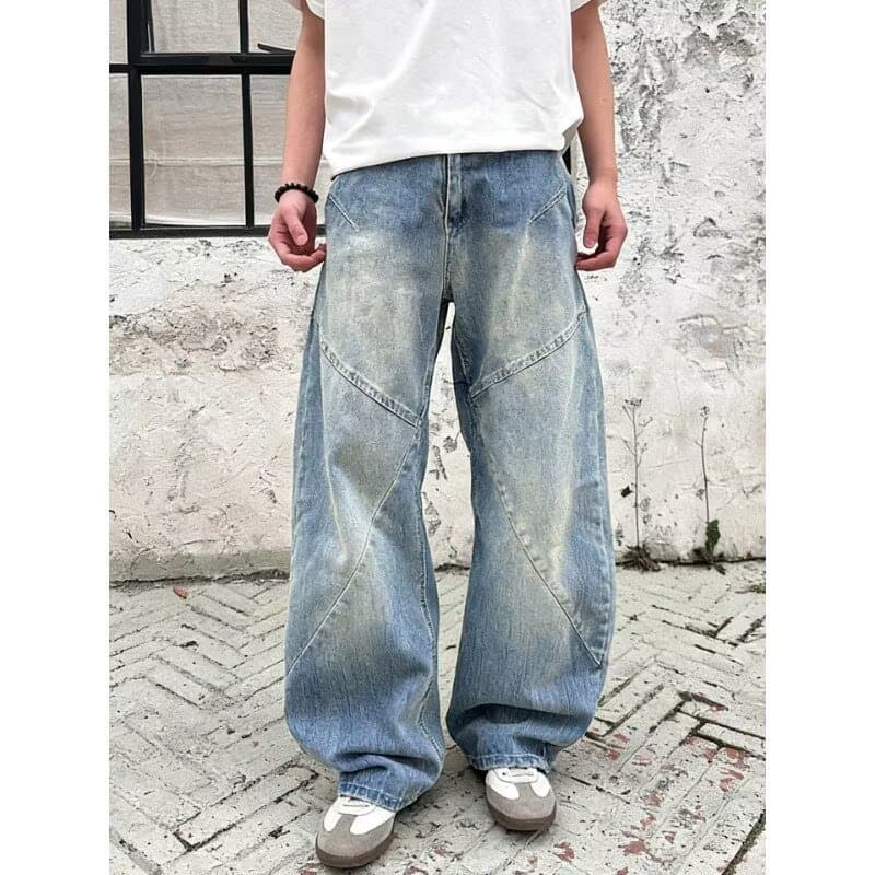 Matchda primavera americano calças masculinas de perna larga estilo rua Harem Jeans masculino costura reta calças casuai