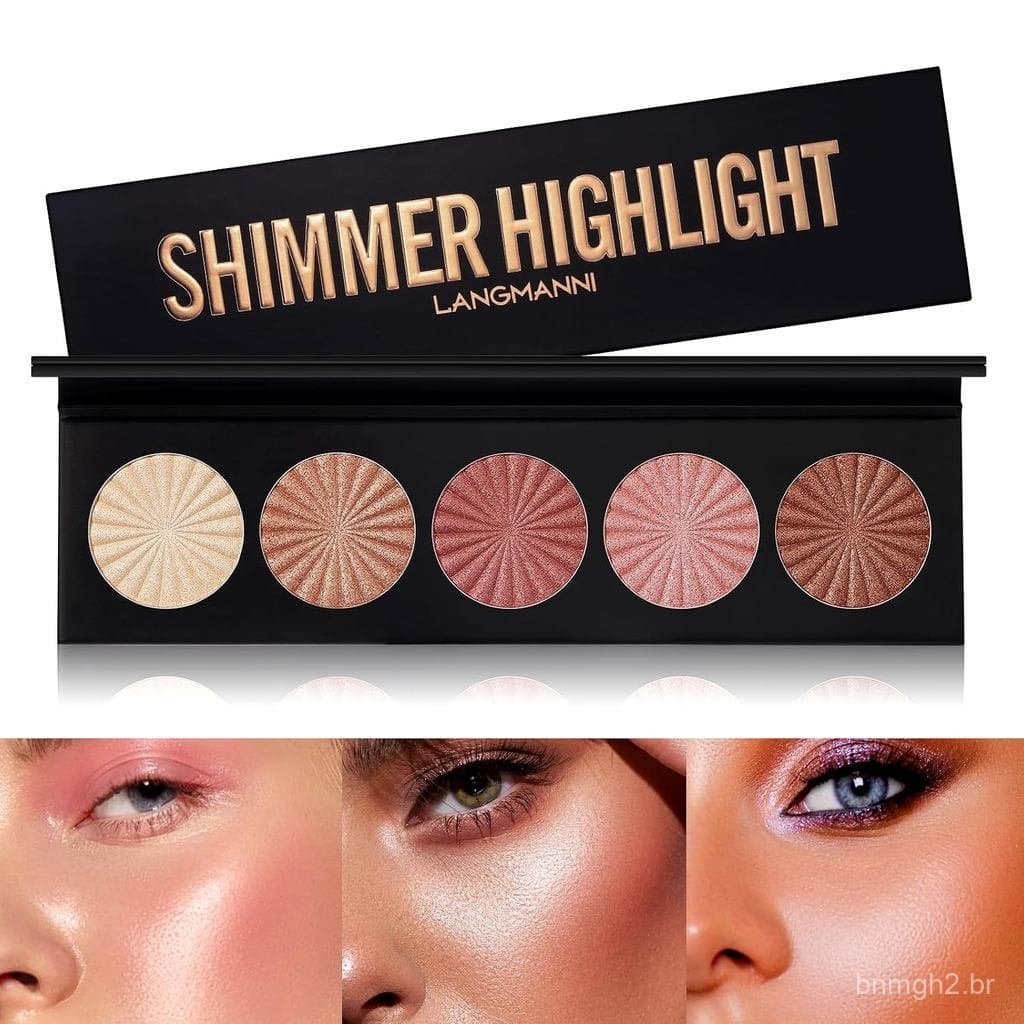 Paleta de Pó Iluminador para o Rosto LANGMANNI com 5 Cores, Maquiagem Iluminadora
