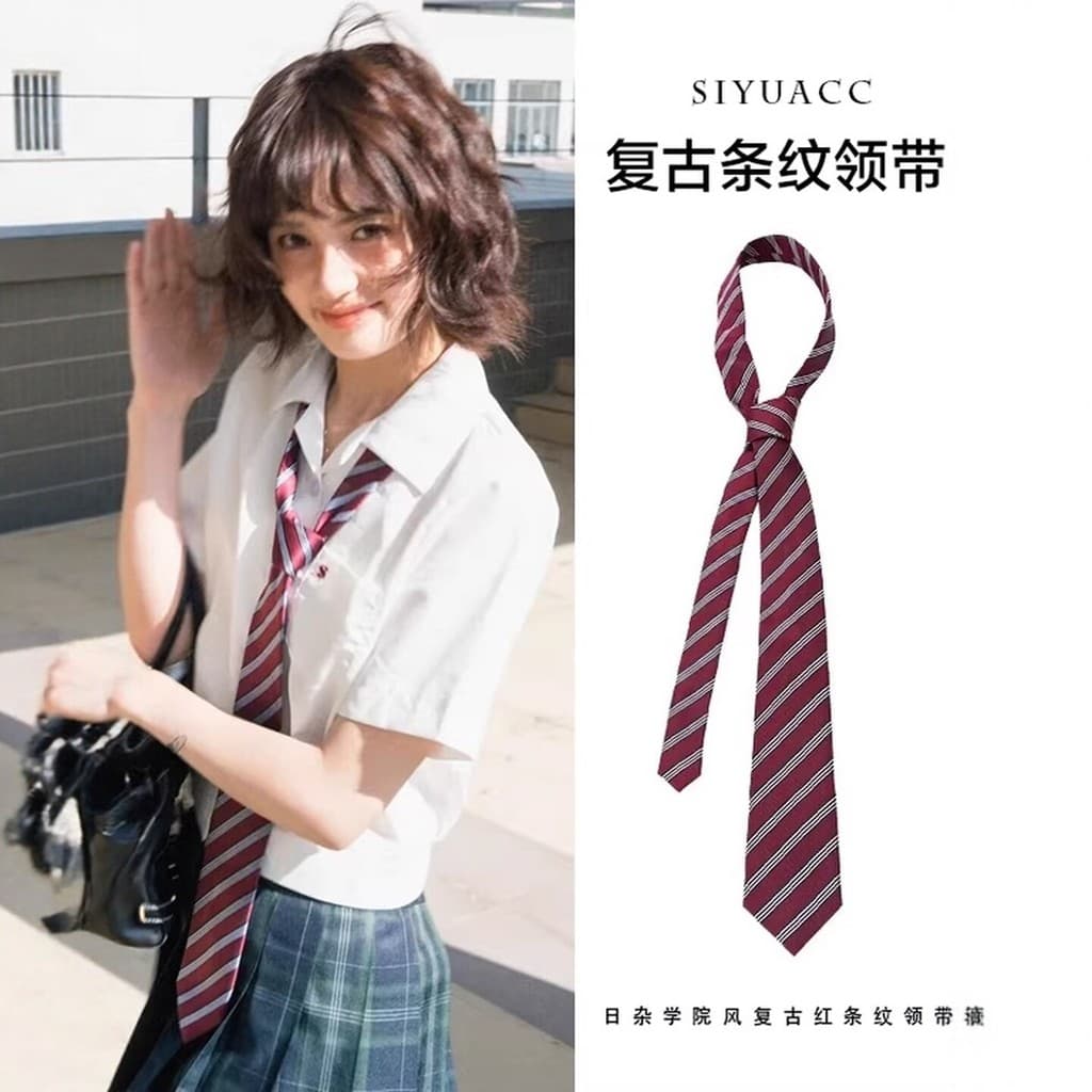 Revista japonesa estilo Preppy borgonha gravata listrada com camisa gravata borboleta gravata de mão gravata de pescoço