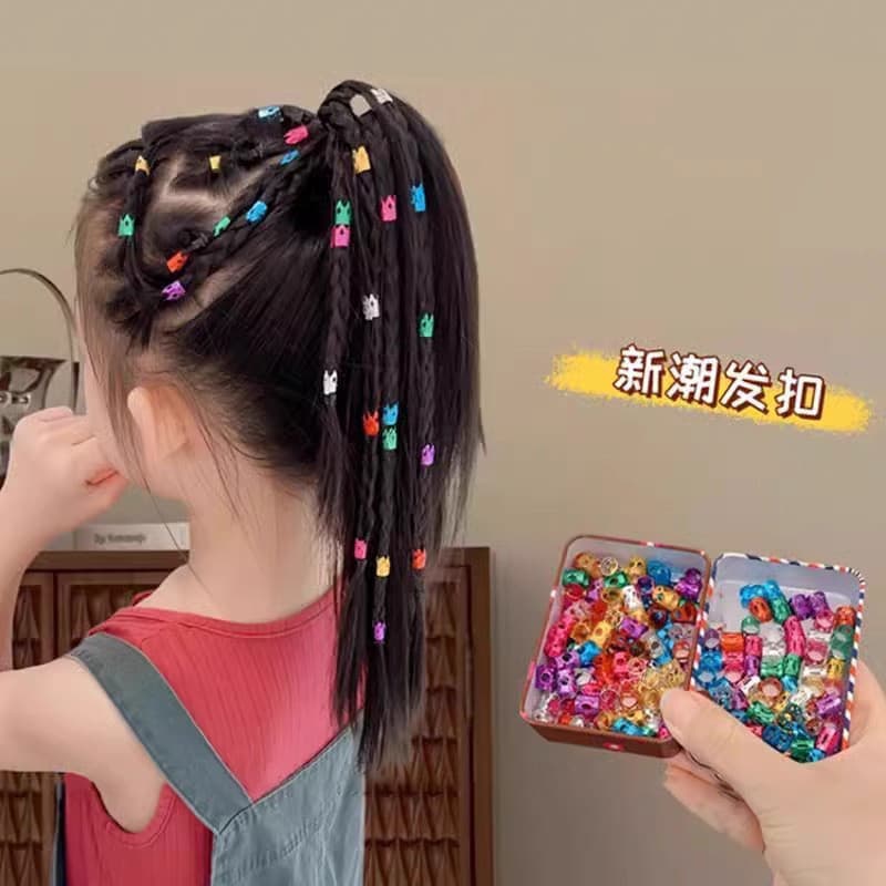 Anéis para Tranças de Cabelo, Presilhas de Metal para Crianças, Miçangas, Acessórios para Cabelo