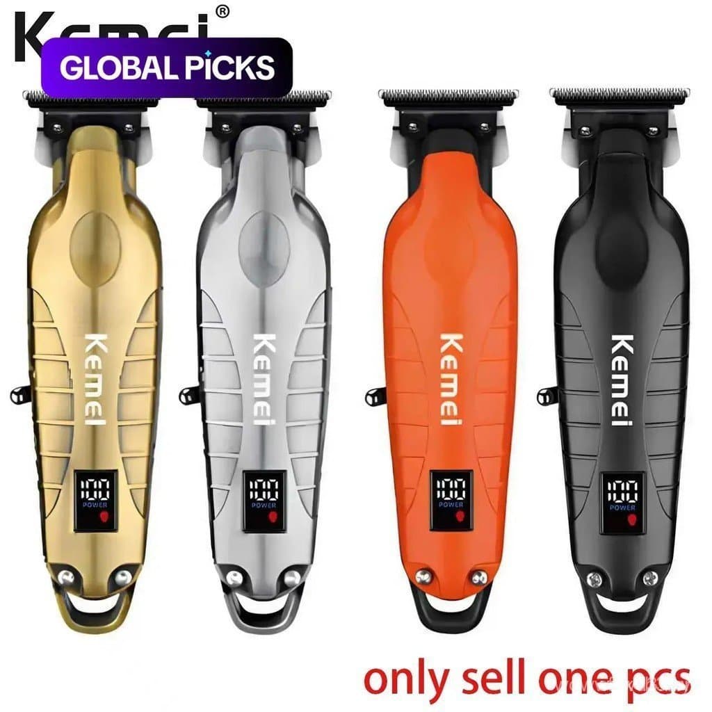 Kemei KM-2293 Máquina de Cortar Cabelo Elétrica Digital com Corpo de Metal, Bateria de Íon de Lítio Recarregável Sem Fio
