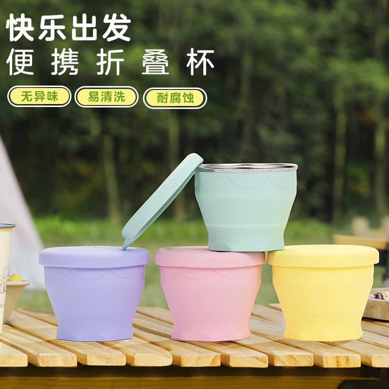 Copo de água de silicone 180ml portátil para acampamento ao ar livre, viagens, dobrável, de qualidade alimentar, com sis
