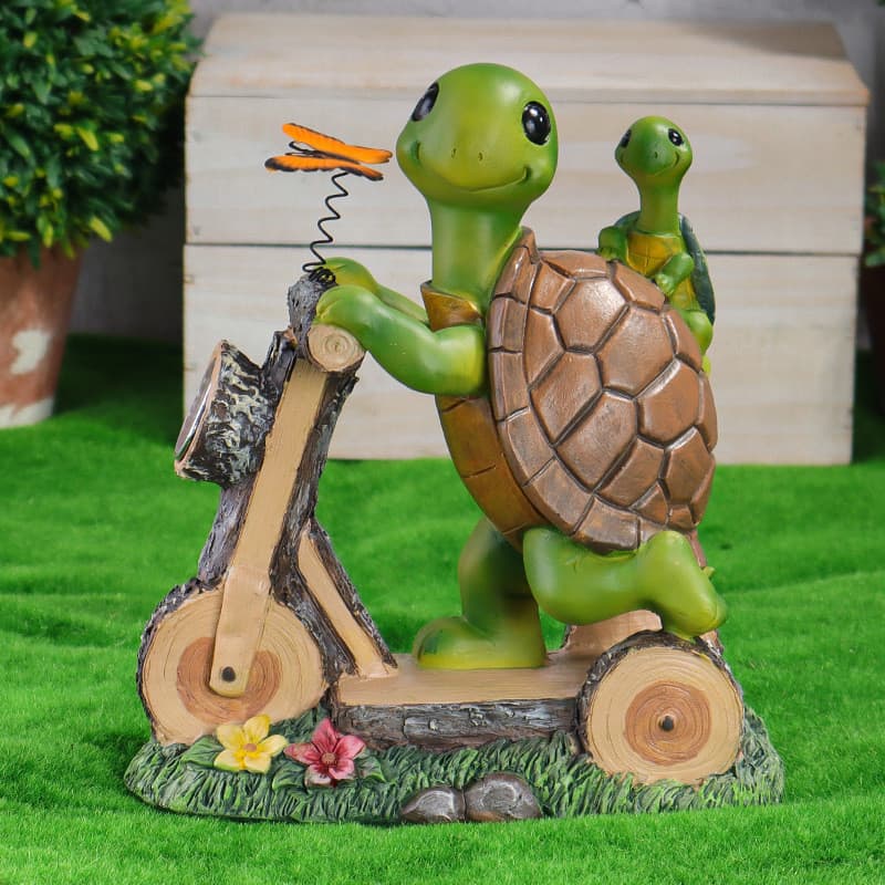 Novo estilo Solar coruja resina ornamentos tartaruga ciclismo pátio luz da noite artesanato ornamentos pássaro jardim pá