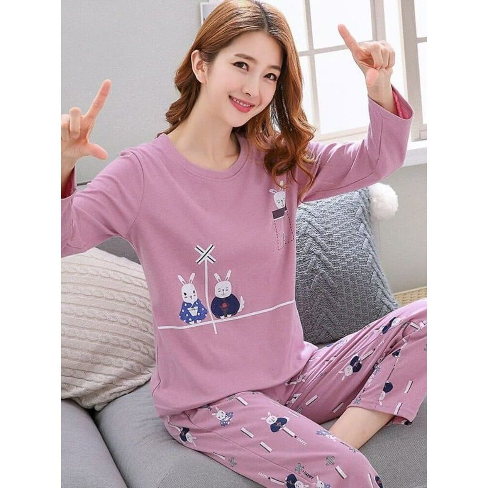 Primavera outono inverno pijamas de manga comprida feminino bonito dos desenhos animados pijamas feminino primavera verã