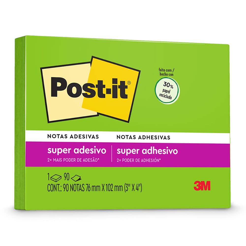 Bloco de notas super adesivas Post-it verde limeade 76x102mm 90 folhas 3M