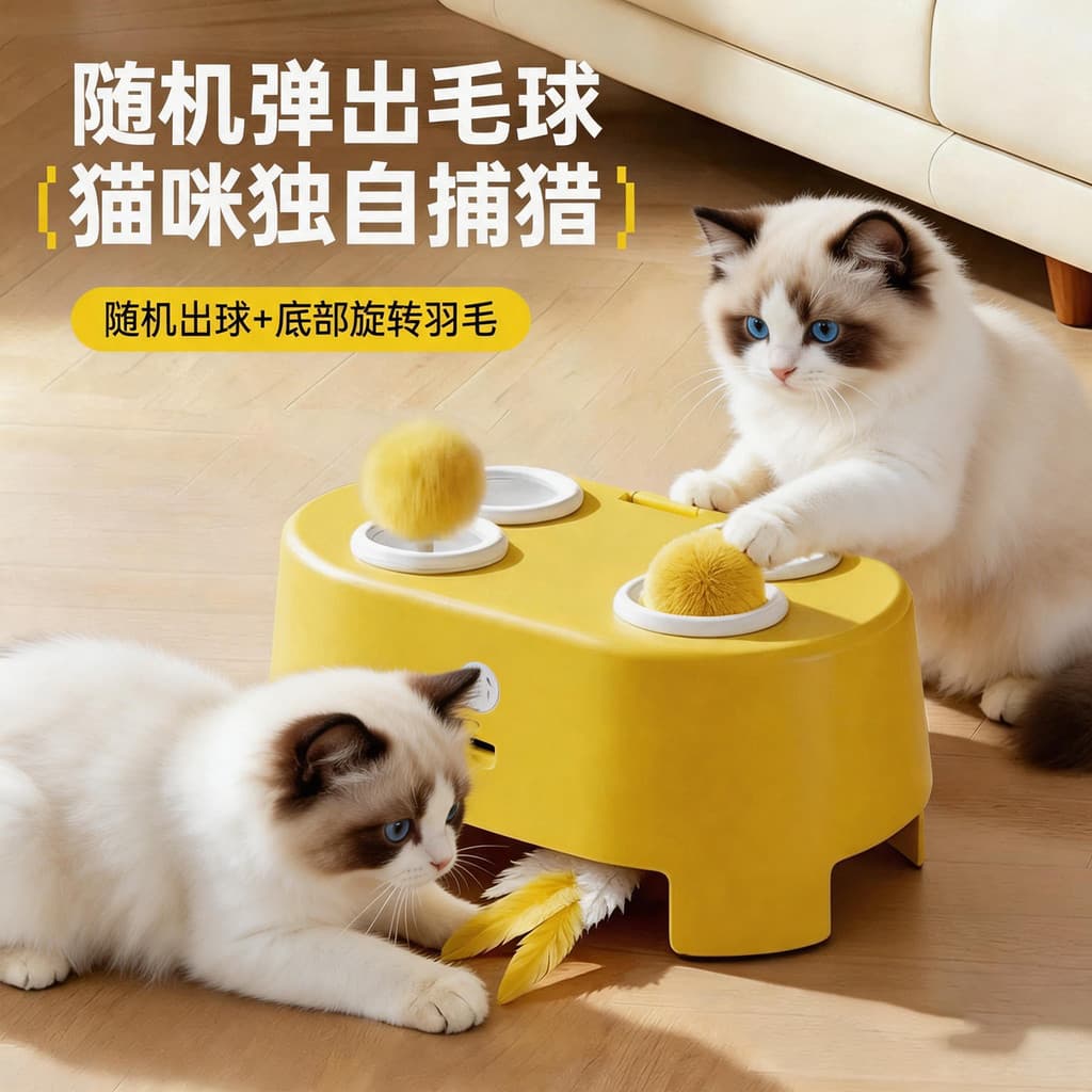 Brinquedo multifuncional para gatos Whack-a-Mole, auto-feliz, alívio do tédio, penas superiores e inferiores, elétrico
