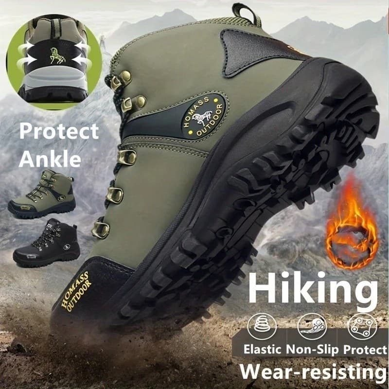 Homens caminhadas sapatos ao ar livre quente pelúcia rendas antiderrapante botas de alta qualidade respirável de sola gr