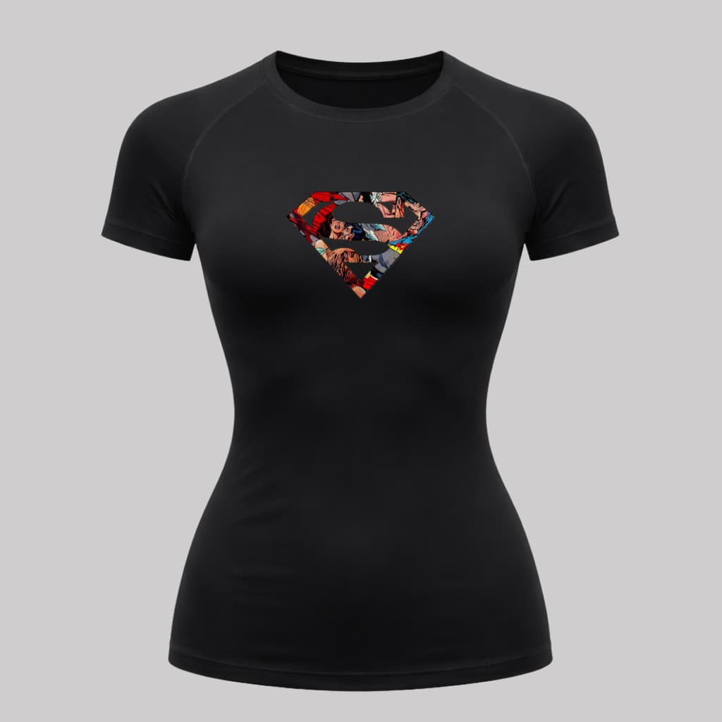 Camiseta Feminina Super Man Proteção UV 50+ Manga Curta Estilo Herói
