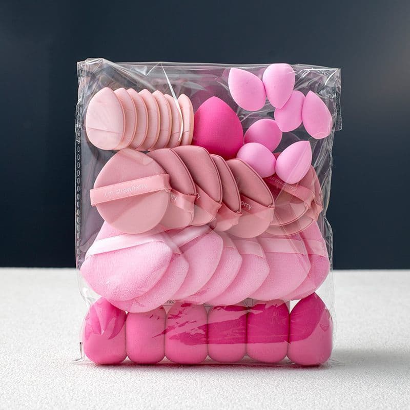 [Em estoque] Conjunto de 35 peças de esponjas de maquiagem, esponjas para cushion, esponjas para pó solto, esponjas do t