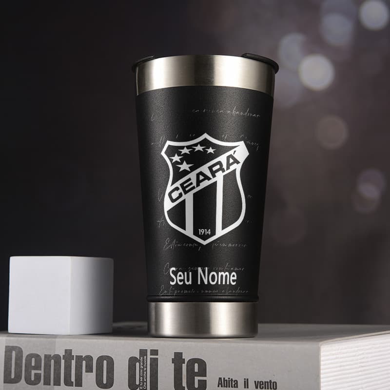 Copo térmico tumbler personalizado atlético mineiro 473ml aço inoxidável com abridor de garrafas embutido e tampa
