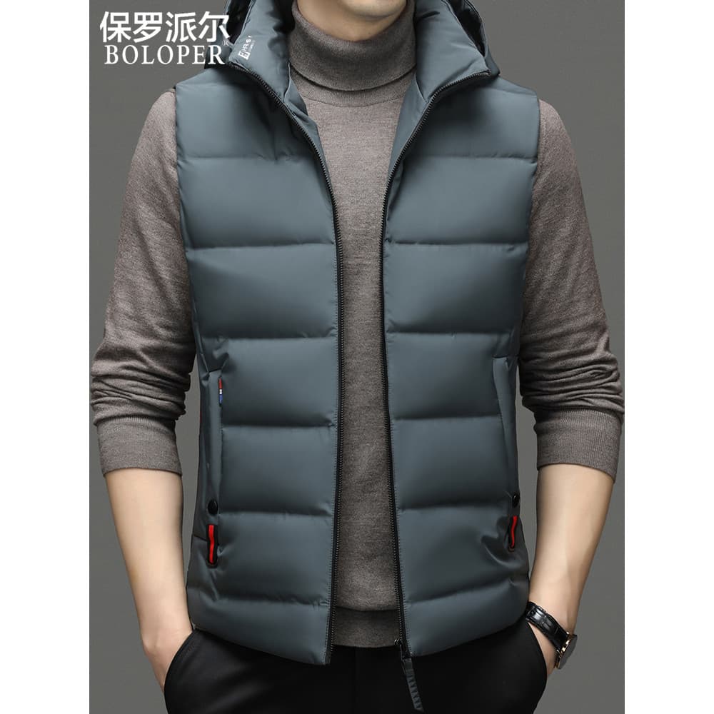 Paul down colete masculino inverno destacável com capuz colete engrossado pato branco para baixo gola jaqueta masculina