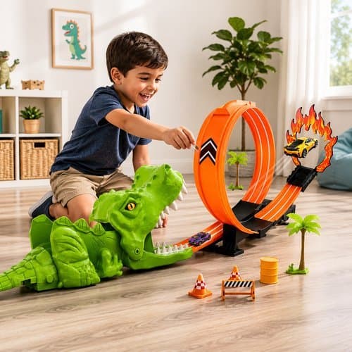 Kit Pista Carrinhos Dinossauro Racing Looping Brinquedo Metal Infantil Resistente