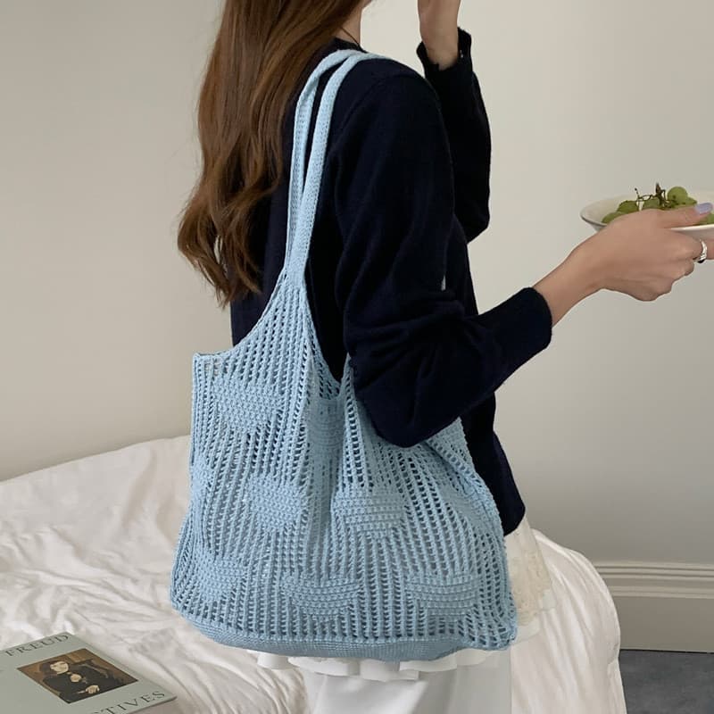 Estilo Retro saco de malha malha oco coração de malha senhoras All-Match bolsa de ombro sacos de lã bolsa de compras