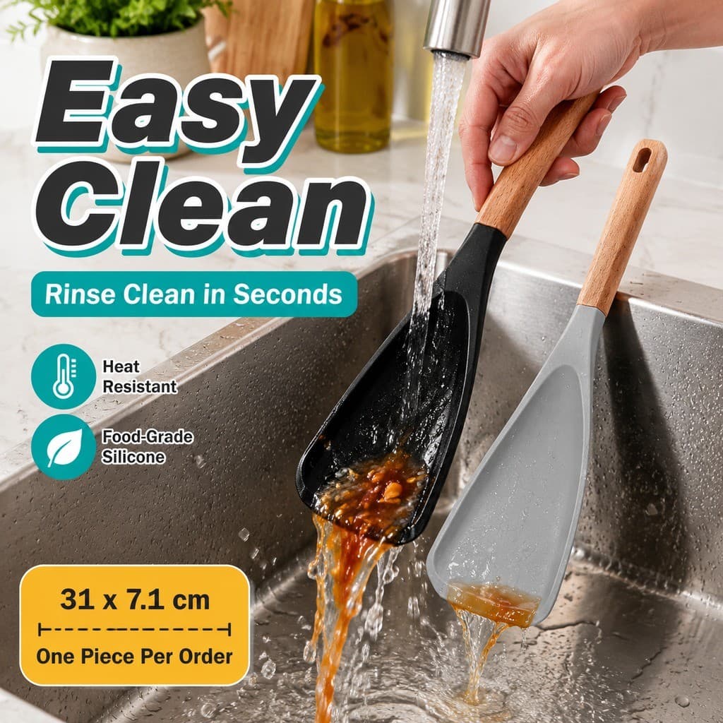 Espátula De Madeira Da Cozinha Do Punho Com Cabeça Macia Silicone Para A Proteção Antiaderente Das Panelas