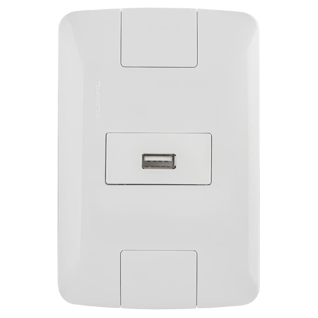 Conjunto Tomada USB 1,5A Bivolt Tramontina Aria 4x2 Branco