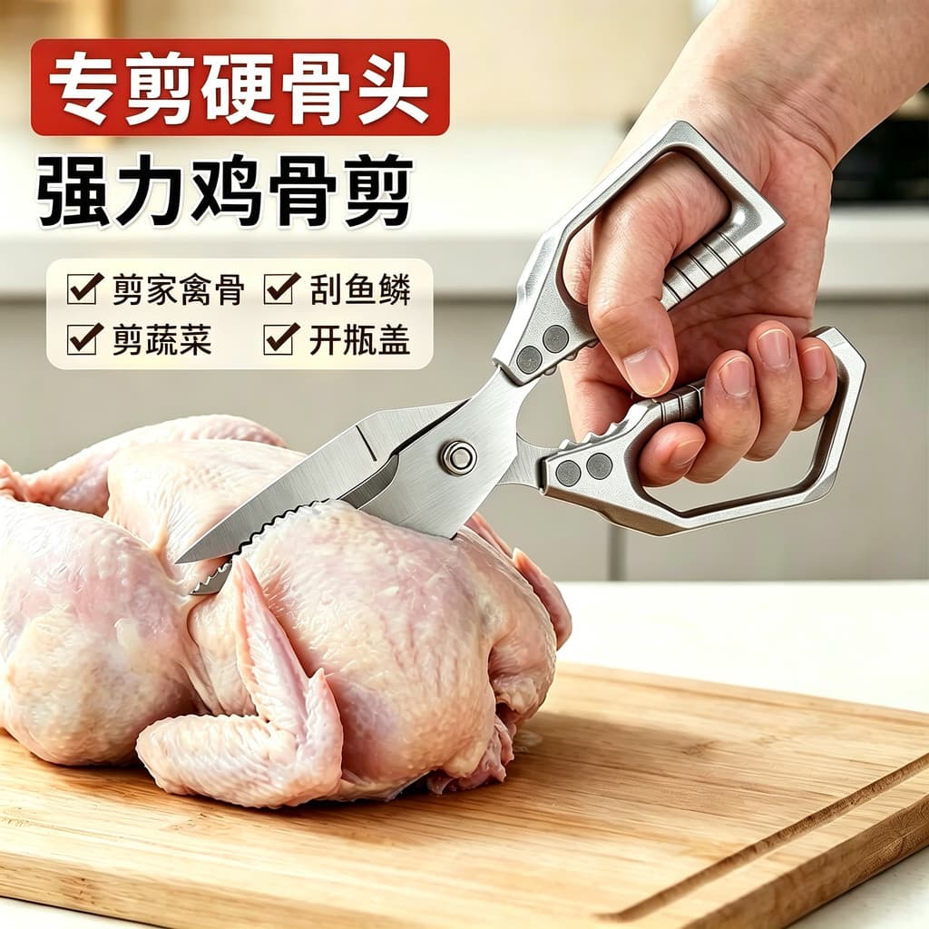 Tesoura de cozinha dedicada estendida cabeça grande tesoura de osso de frango poderosa tesoura de cozinha de aço inoxidá