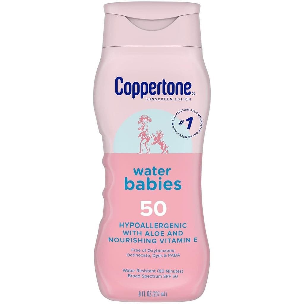 Loção Protetora Solar para Bebês Coppertone WaterBabies SPF 50 Hipoalergênica, 8 Fl Oz PNKW