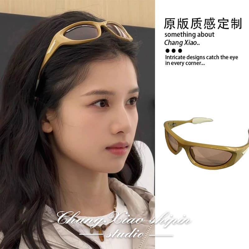 Zhang Jingyi Mesmo Estilo Cáqui Óculos de Sol Esportivos Caminhadas Ao Ar Livre À Prova de Vento Cyberpunk Óculos de Sol