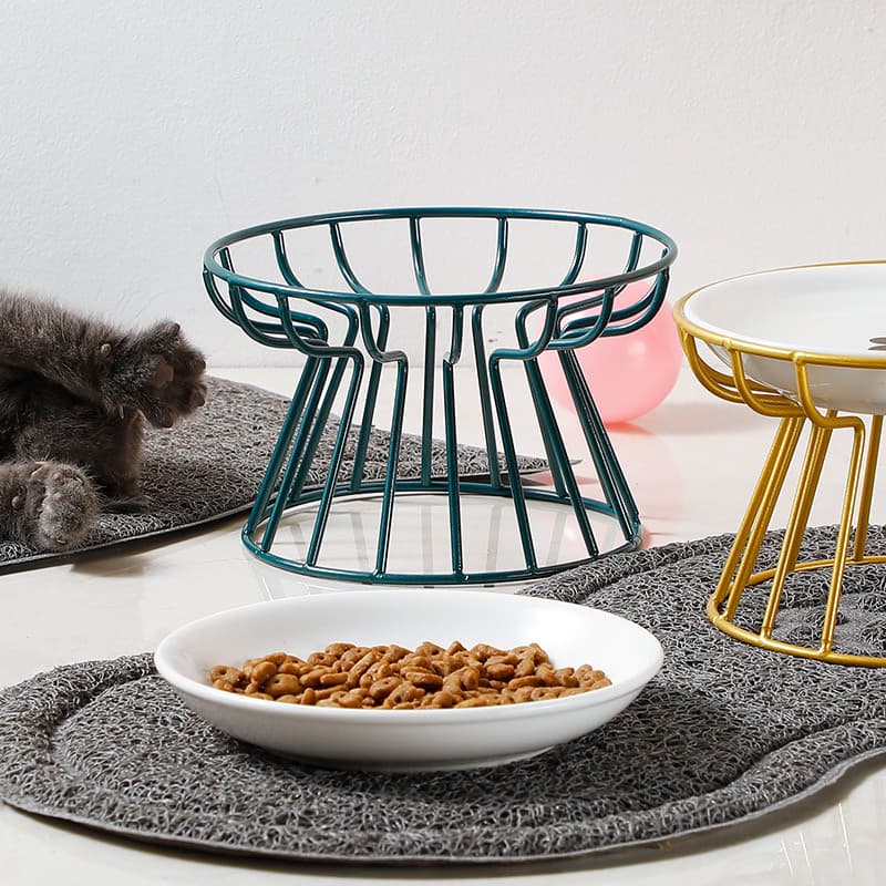 Arte em ferro única pia cerâmica tigela prateleira cão gato tigela Rack Pet única tigela suporte cão tigela gato pequeno