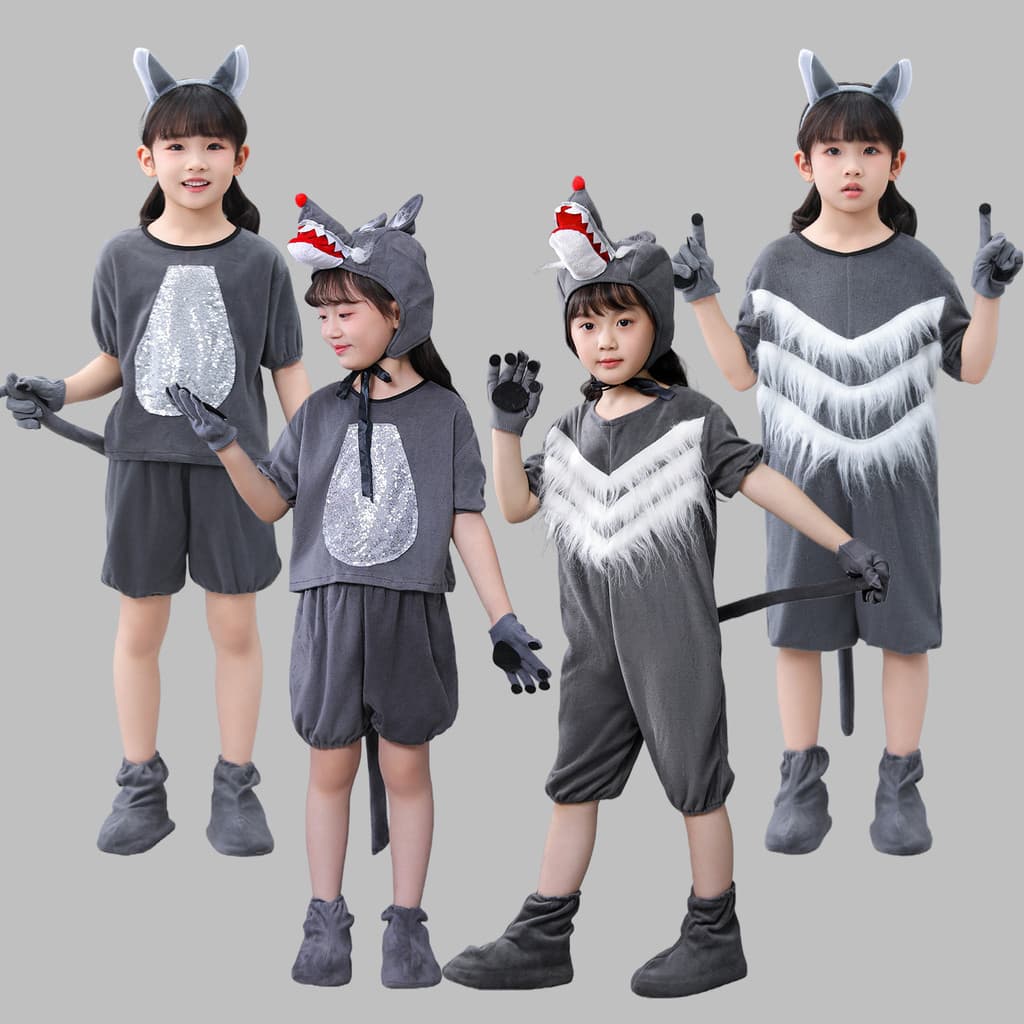 Novo estilo traje Animal das crianças cordeiro desempenho traje lobo e cordeiro saia curta traje de dança grande lobo ci