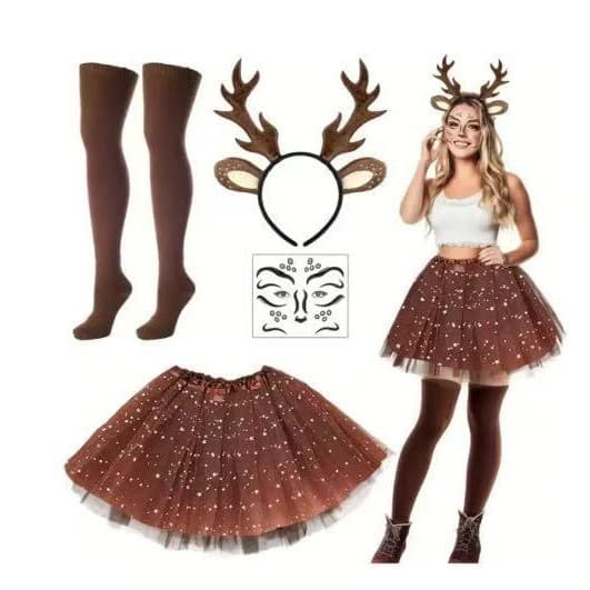 Senhoras elegante rena Cosplay traje natal Halloween chifres bandana saia meias