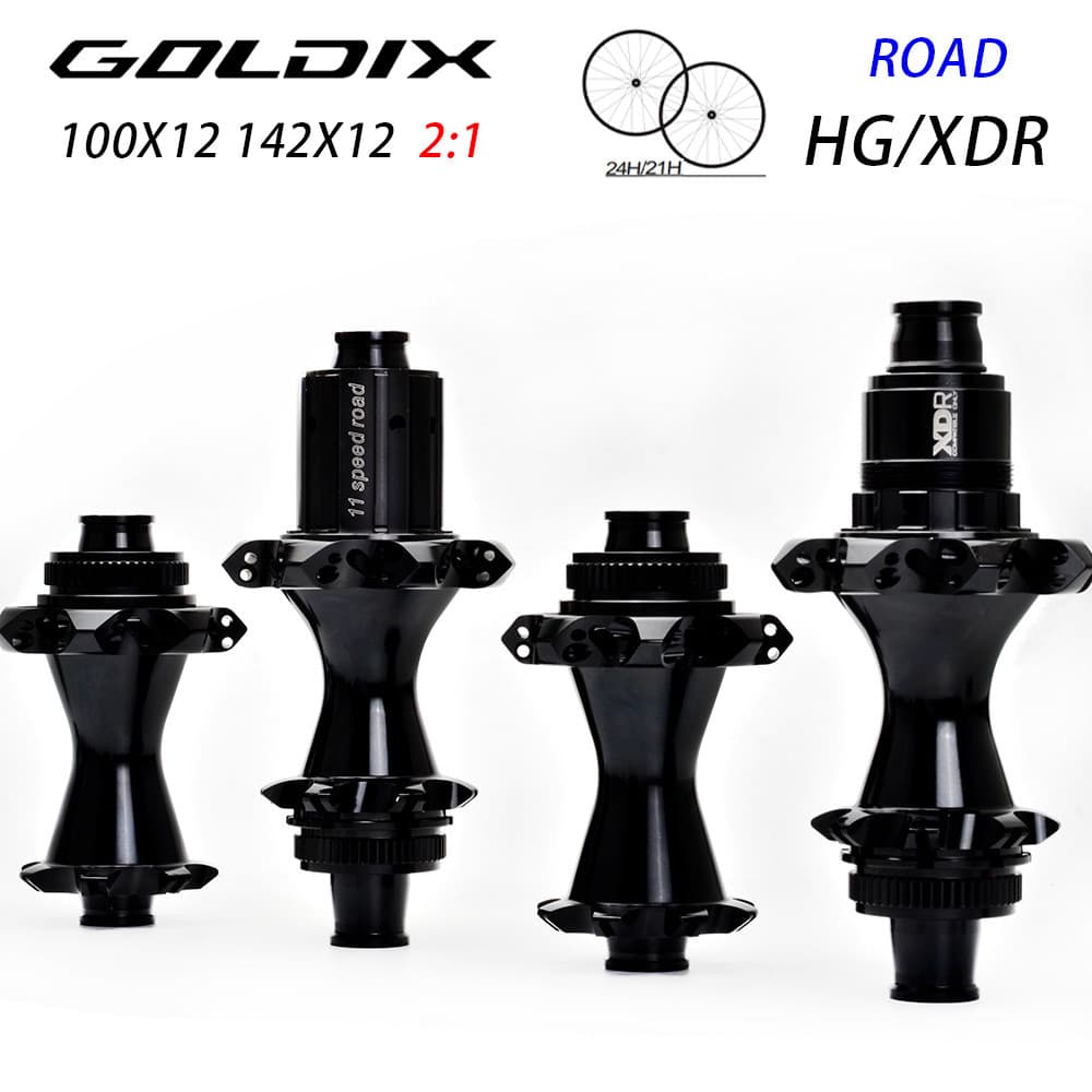 Cubo de bicicleta de estrada GOLDIX GR-CX17 21H/24 furos ultraleve 2: 1 cubo de roda de bicicleta de tração reta 14g