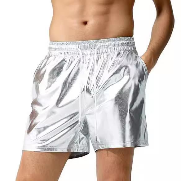 2026 novo estilo masculino shorts de couro brilhante casual Tricolor shorts masculinos casuais praia shorts202607