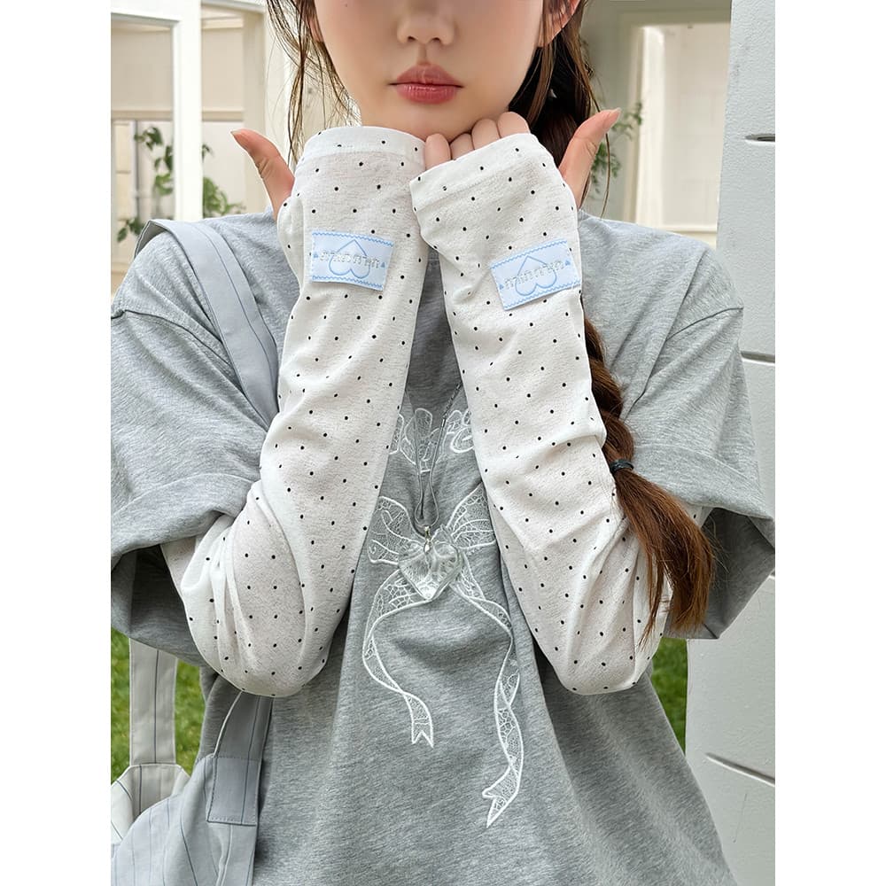 Japonês doce bolinhas gelo seda protetor solar manga feminina verão respirável Anti-ultravioleta branco condução equitaç
