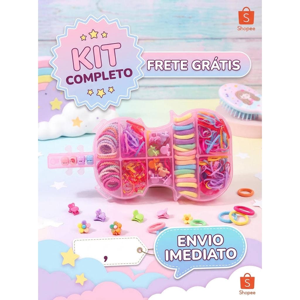 Kit Acessórios De Cabelo Infantil Menina Estojo Violino Chuchinhas Elásticos Piranhas⁠