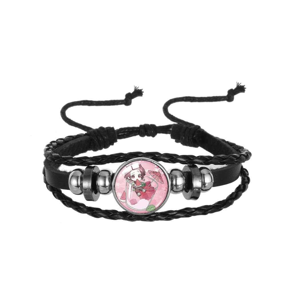 Yiyong Zenitsu Q versão bebida de gelo três cores trançado corda de couro pulseira Demon Slayer Anime periférico legal m