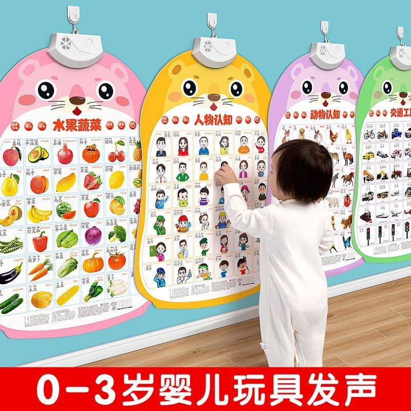 Bebê educação precoce áudio gráfico de parede voz crianças pequenas iluminação voz alfabetização Pinyin alfabeto leitura