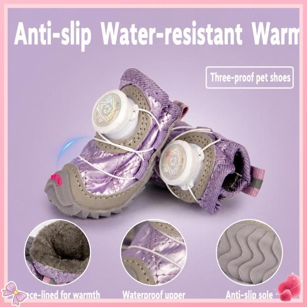 4 Unidades/Conjunto Sapatos Para Cães , Botas Impermeáveis Forradas De Lã Com Botões Ajustáveis , De Proteção