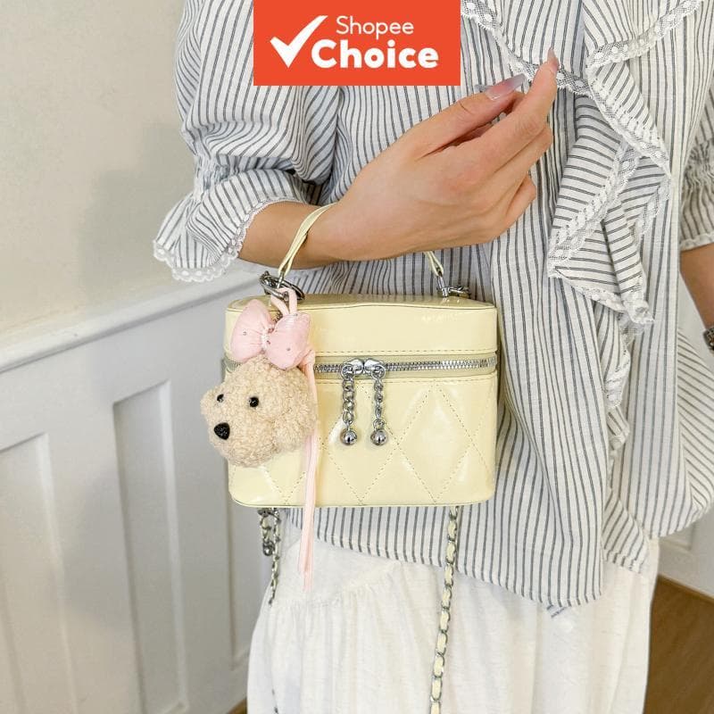 Mini Bolsa-Caixa Losango | Bolsa de Mão com Charme de Cachorrinho Fofo | Bolsa Transversal de Corrente | Bolsa Quadrada