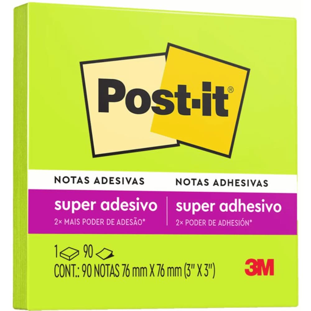 Refil Porta Bloco de Notas Adesivas Reposicionáveis Post-it 76x76 mm - 90 Folhas - 3M -  VERDE NEON