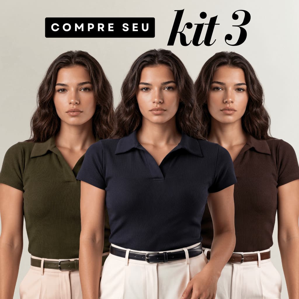 Kit 3 Blusa Feminina Gola Polo Ribana Canelada Elegante Casual Estilosa