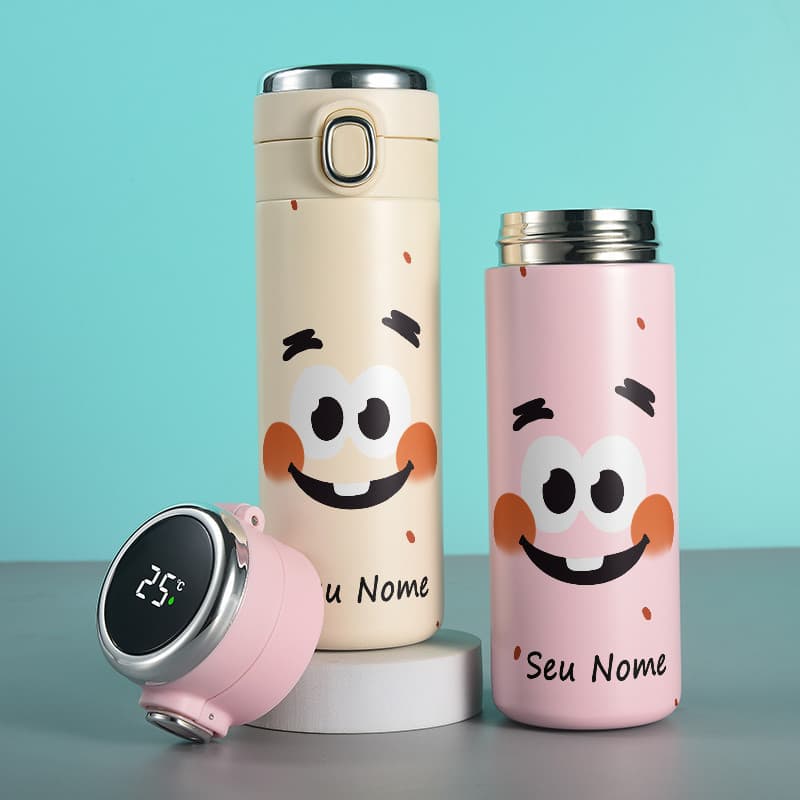 Garrafa térmica personalizado patrick estrela 420ml aço inoxidável com termômetro digital e trava de segurança