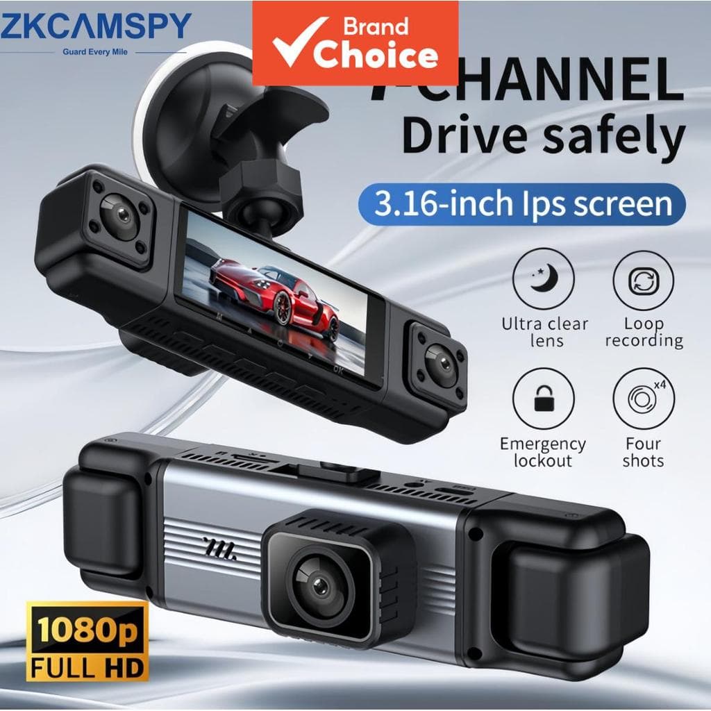 Câmera Veicular Dvr 1080p 3/4 Canais Frontal Interna Rotativa Visão Traseira Visão Noturna Gravador de Estacionamento