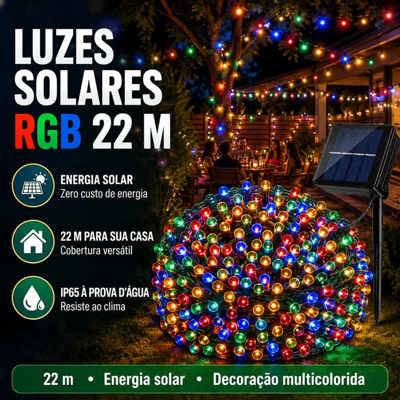 Cordao De 80 Leds Solar 12M/22M USO EXTERNO Promoção Natal Externo Fixo E 8 Funções Prova D'água Cordão Luzes