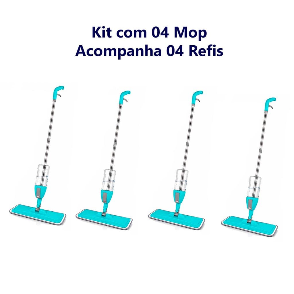 Kit de 4 Mops Spray com 4 Refis de Microfibra Lavável, Base Flexível 360° e Reservatório 400ml