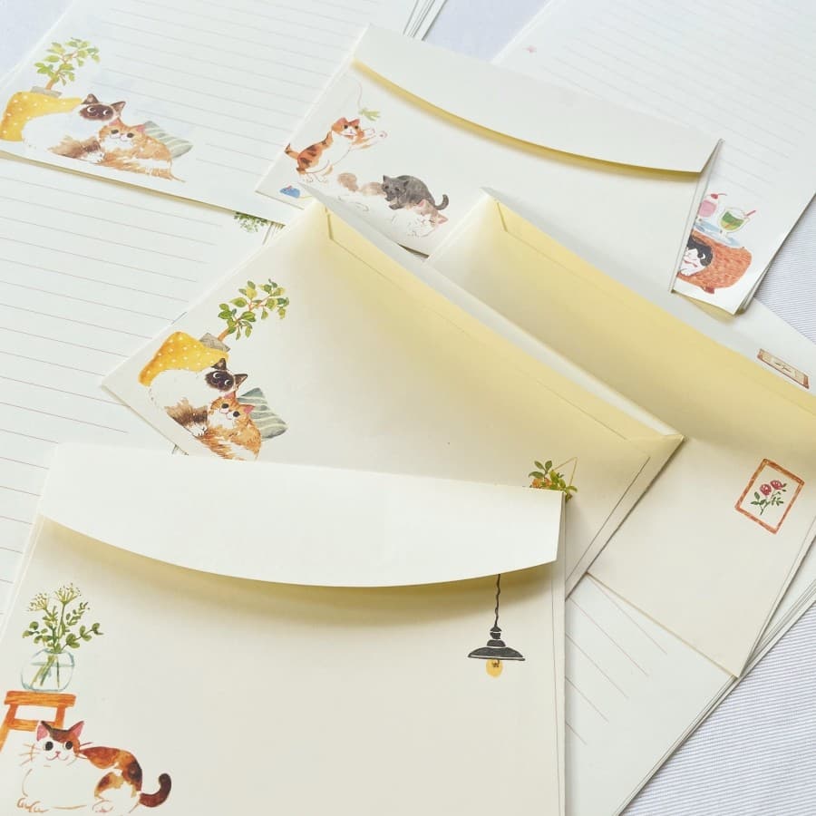 Gato mantimentos estilo japonês gato jogar diário A5 carta conjunto de papel dos desenhos animados gatinho timbrado cura