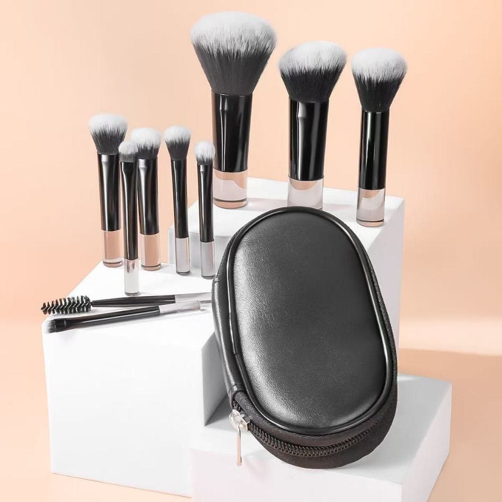 Conjunto de mini pincéis de maquiagem com 10 peças e bolsa de viagem