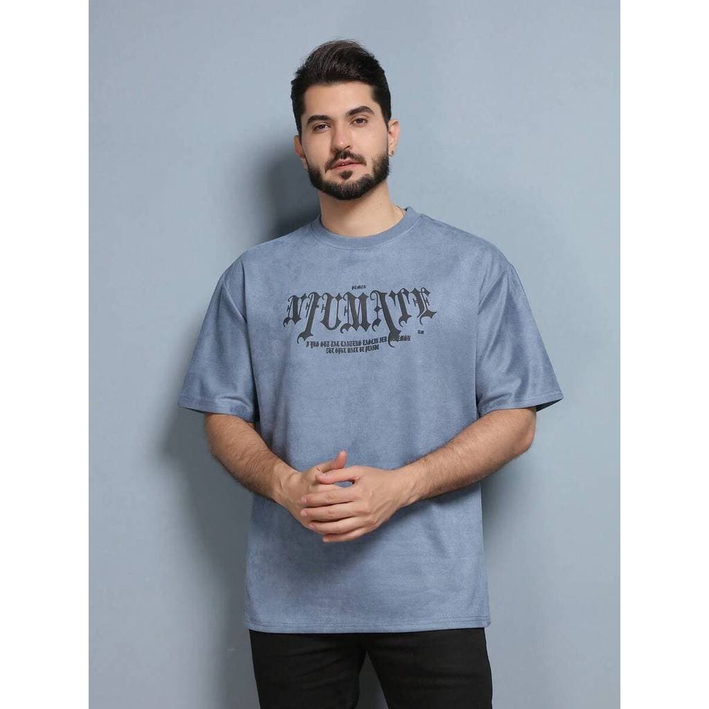 Camiseta De Camurça Com Estampa Camiseta Masculina Over Size Homens Bordado de Letra Camiseta Ombro Caído
