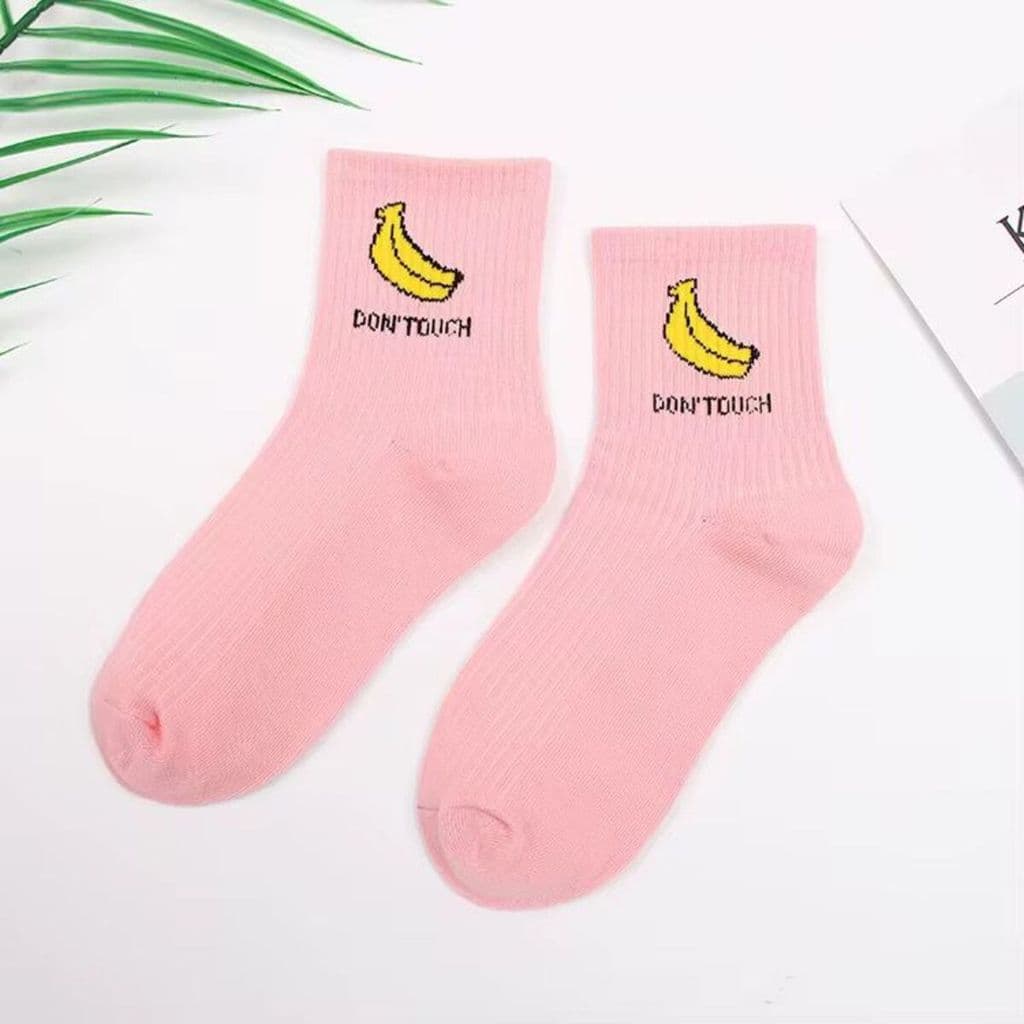 KIT 3 Pares De Meia Feminina Cano Médio Em Algodão Confortável De Fruta Estampada